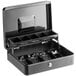 A black Point Plus cash box with open tiered coin tray compartments.