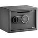 A black steel depository safe with an electronic keypad lock.