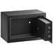 A black 360 Office Furniture security safe with an open door.