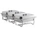 Three stainless steel Choice Economy chafers with lids on a white surface.