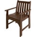 A brown POLYWOOD Vineyard garden arm chair with wooden seat and back.