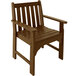 A POLYWOOD teak garden arm chair with a wooden seat and backrest.