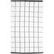 A white kitchen towel with a black windowpane pattern.