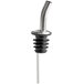 A TableCraft chrome-plated liquor pourer with a black stopper and metal stem.