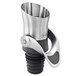 A silver stainless steel OXO wine pourer and stopper with a black handle.