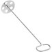 A Vollrath stainless steel milk stirrer/potato masher with a handle and a round metal object with a hole in the middle.