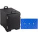 A black CaterGator front loading insulated food pan carrier with a handle and a blue ice board inside.