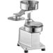 A stainless steel Choice Prep hamburger patty molding press with a handle.