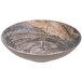 A close-up of an Elite Global Solutions Denali melamine bowl with a wood grain pattern.