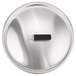 A silver aluminum pot/pan lid with a black Torogard handle.
