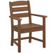 A brown POLYWOOD Lakeside teak dining arm chair.