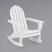 A white POLYWOOD Adirondack rocking chair with armrests.