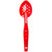 A red plastic Cambro Camwear perforated salad bar spoon.