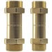 Two brass MRCOOL No-Vac couplers with gold finish.