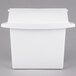 A white plastic Rubbermaid sanitary napkin receptacle with a lid.
