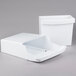 A white Rubbermaid sanitary napkin receptacle with the lid open.
