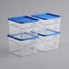A stack of clear plastic Vigor food storage containers with blue lids.