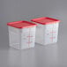 Two Vigor translucent square plastic food storage containers with red lids.