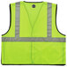 A yellow mesh vest with silver reflective stripes.