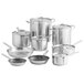 A Vollrath stainless steel cookware set with pots and pans.