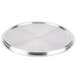 A Vollrath stainless steel pot cover with a loop handle.