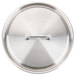 A Vollrath stainless steel pan lid with a loop handle.