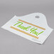 A white LK Packaging plastic take out bag with green printed thank you design.