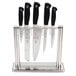 A Mercer Culinary Genesis 6 piece knife set in a holder on a counter.