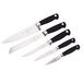 A group of Mercer Culinary Genesis knives with black handles.