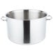 A large silver Vollrath sauce pot with handles.
