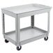 A Continental gray utility cart with two shelves and wheels.