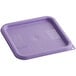 A purple square polypropylene lid for Vigor food storage containers.