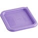 A purple square polypropylene lid for a Vigor food storage container.