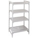 A white Cambro Camshelving® Premium shelving unit with 4 shelves.