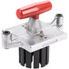 A metal and plastic Vollrath Redco Wedge T-Pack holder with a red handle.