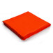 An orange rectangular cloth table cover folded up on a white background.