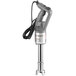 A silver Robot Coupe immersion blender with a black cord.