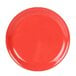 A red Thunder Group melamine plate with a white narrow rim.