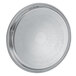 A silver tray with a circular border.