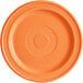 An orange Acopa Capri stoneware plate with a circular pattern.