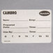 A white card with black text reading "Cambro" in a stack of other white cards with black text.