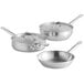 A Vigor stainless steel cookware set with a saucier, saute pan, and fry pan.