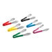 A set of Choice stainless steel scalloped tongs with HACCP color coated handles in different colors.