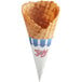 A JOY waffle cone with blue and red text on a white background.