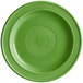An Acopa Capri palm green stoneware plate with a circular pattern.