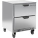 A silver Beverage-Air undercounter freezer with two drawers.