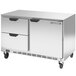 A silver Beverage-Air undercounter refrigerator with 2 drawers.