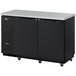 A black Turbo Air back bar cooler with two solid black doors.