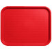 A red Carlisle fast food tray on a counter.