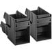 A pair of black plastic bins with a shelf.
